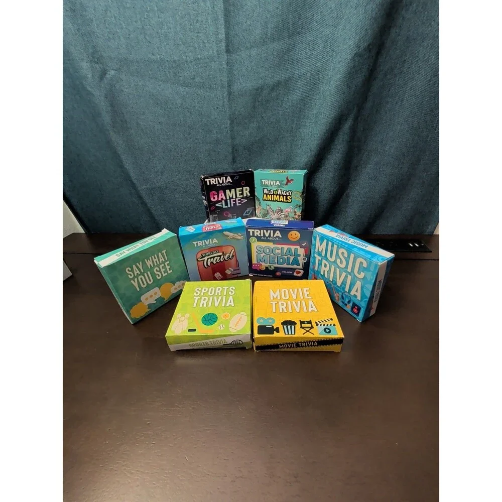 8-Pack Mini Trivia Game Set | Music Movies Sports Travel & Puzzles